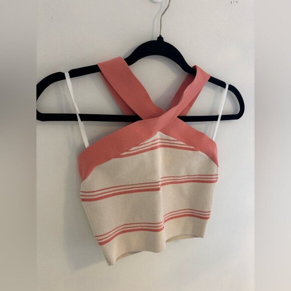 Aritzia Babaton Stripe Sculpt Knit Criss Cross Crop Top NWOT - Picture 3 of 7